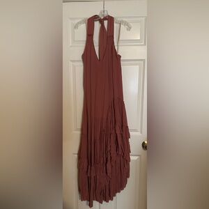 Never worn- Free People- midi pink ruffle dress- boho